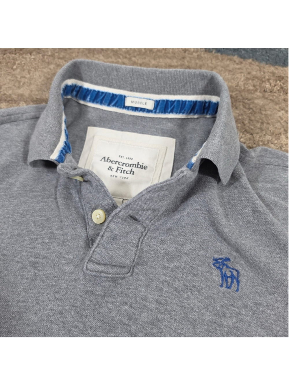 Abercrombie & Fitch Muscle Polo Shirt Mens XL Gray Blue Logo Cotton Y2K